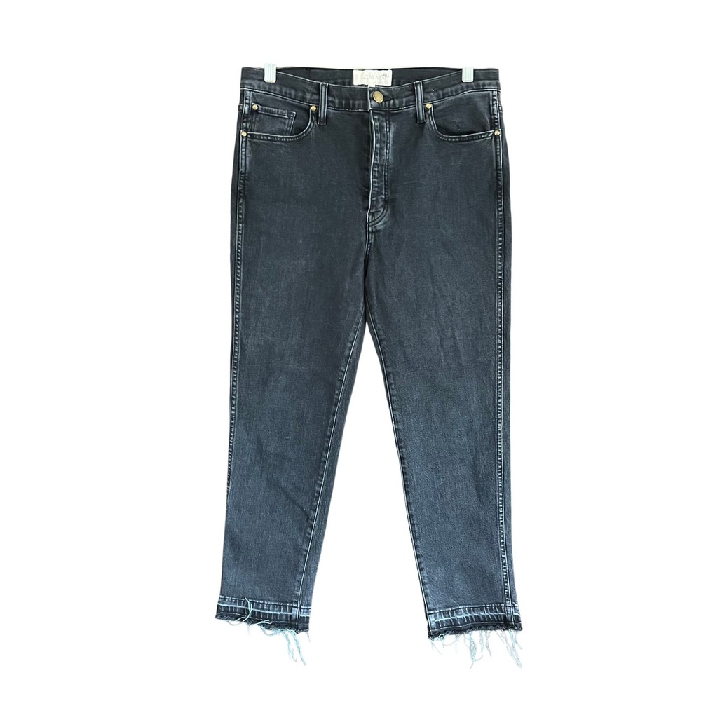 The Great The Fellow Jeans 29 Faded Black High Rise Straight Raw Hem Made in USA